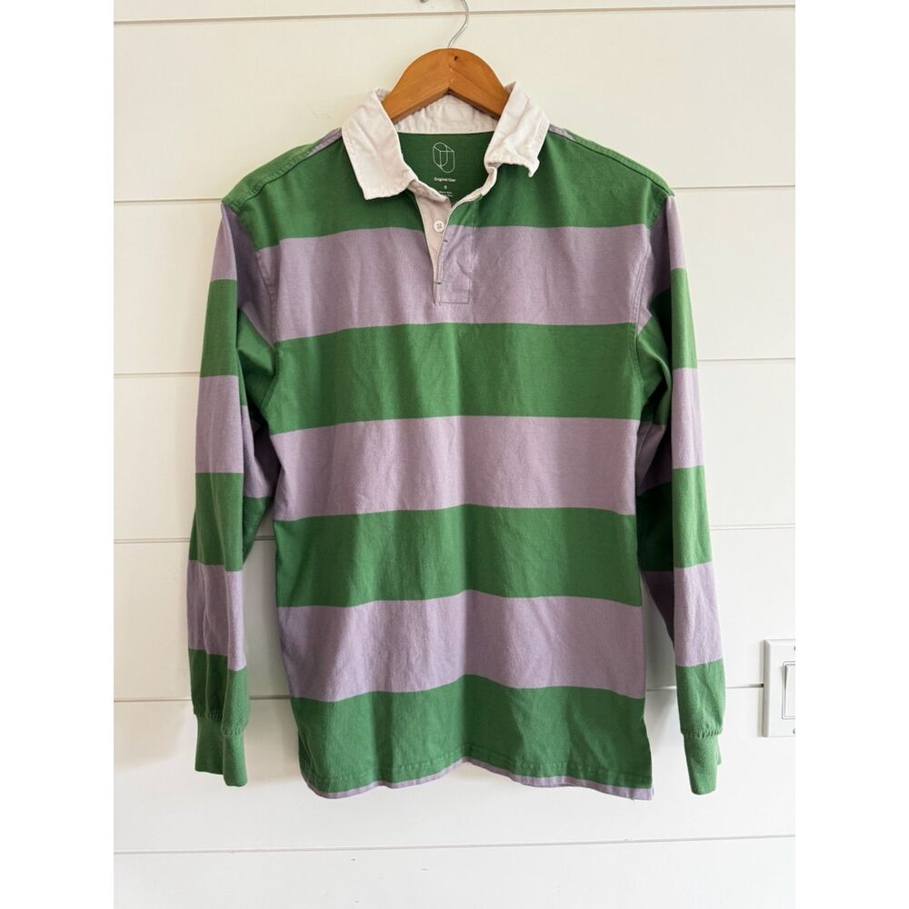 Original Use Striped Rugby Shirt Men Small Green Lavender Cotton Blend Preppy